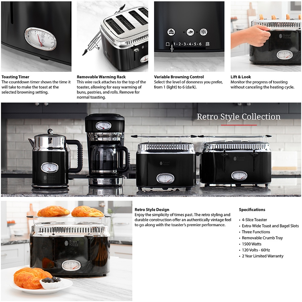 Russell Hobbs Retro Style 4Slice Black Stainless Steel Toaster with